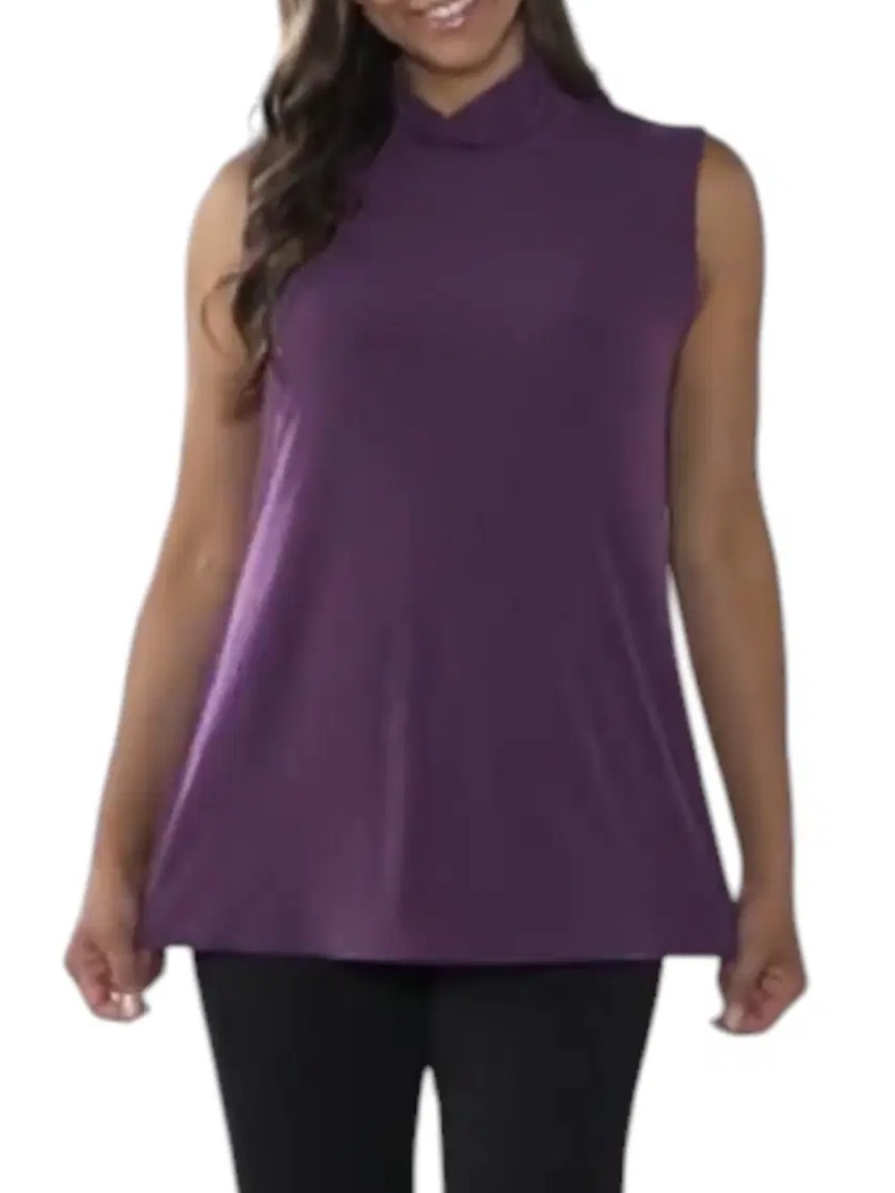 Susan Graver Women's Liquid Knit Mock Neck Top Plum Candy XL